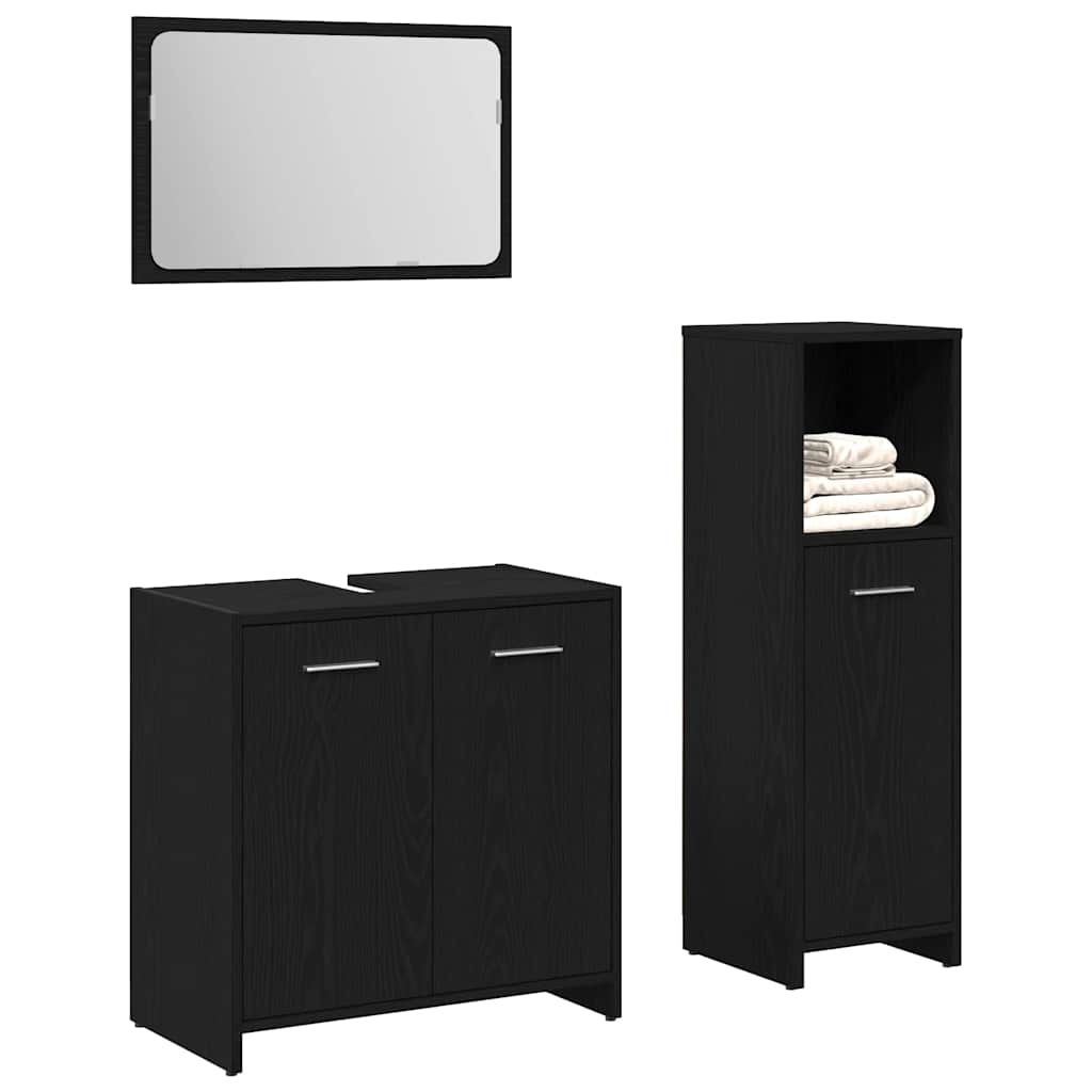 Badezimmermöbel-Set 3 pcs Schwarz Eichen-Optik Holzwerkstoff