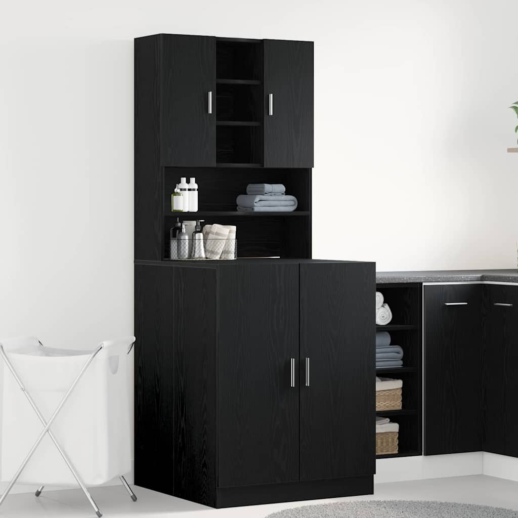 Waschmaschinen-Schrank 2 pcs Schwarz Eichen-Optik