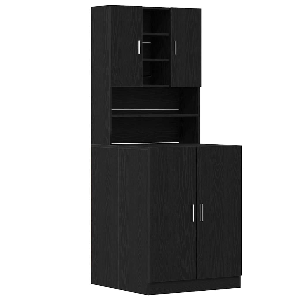 Waschmaschinen-Schrank 2 pcs Schwarz Eichen-Optik