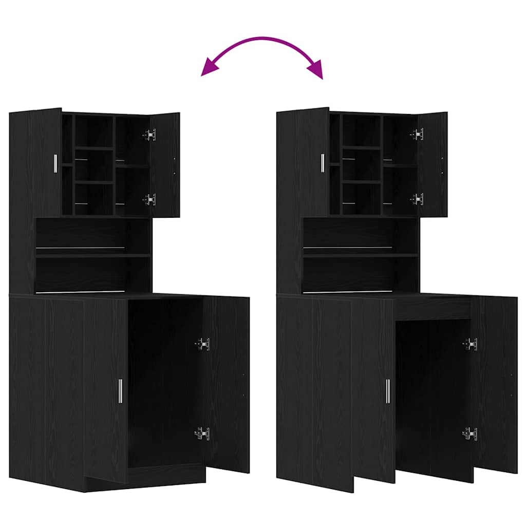 Waschmaschinen-Schrank 2 pcs Schwarz Eichen-Optik