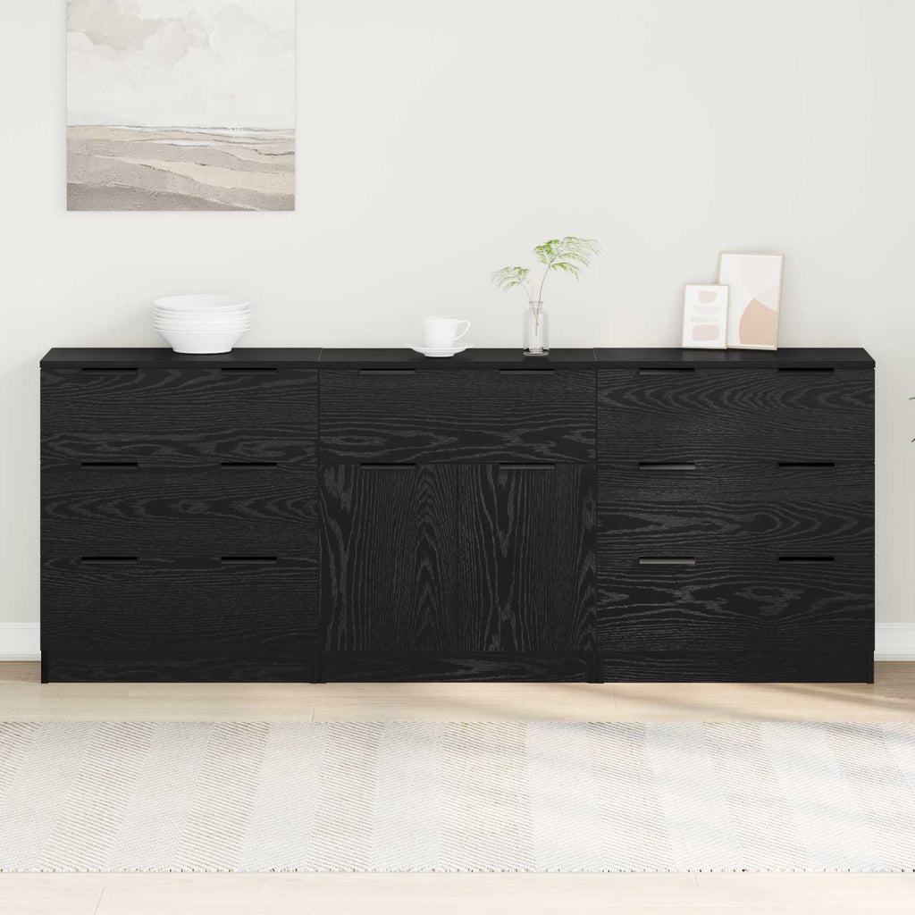Sideboard 3 pcs Schwarz Eichen-Optik 181 x 30 x 70 cm