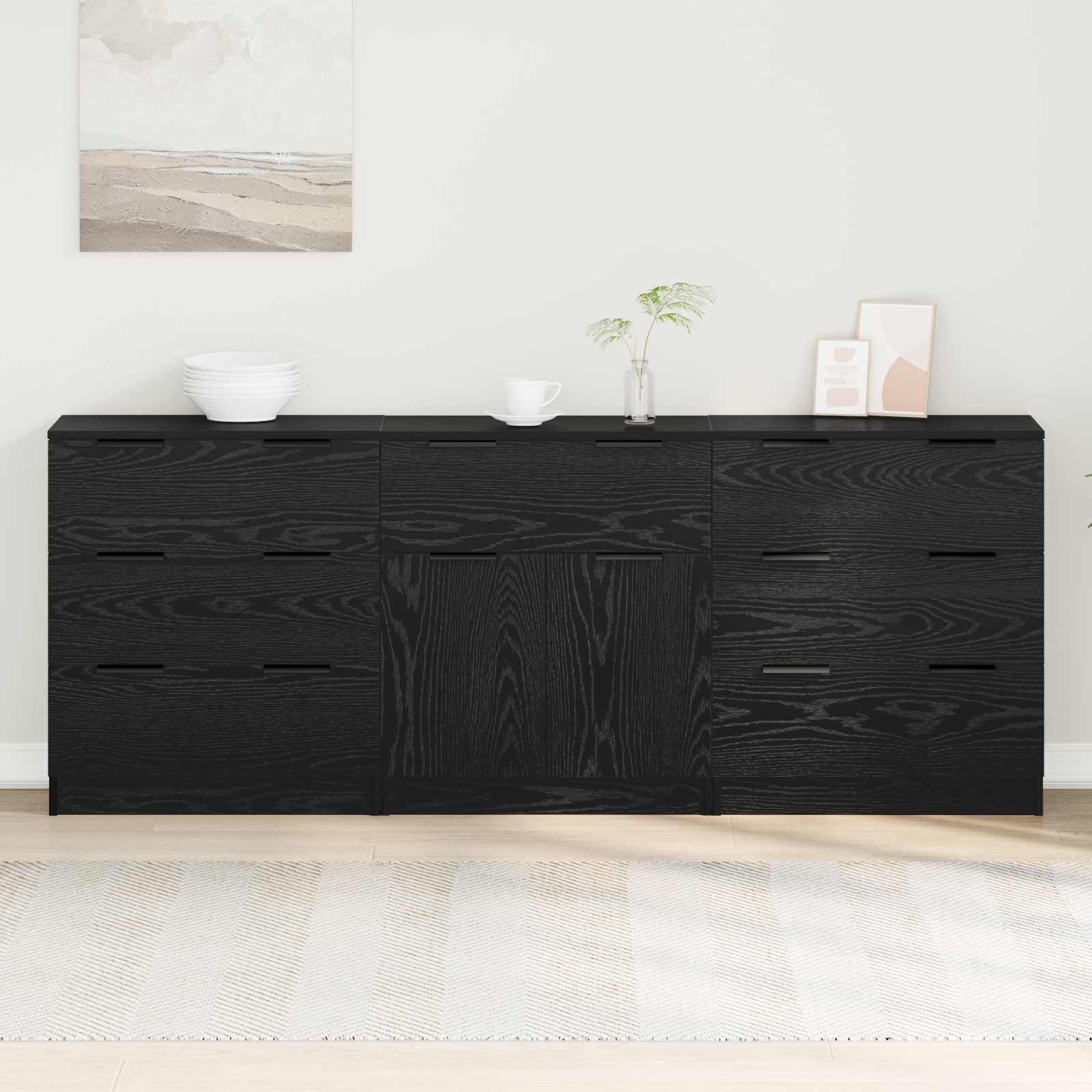 Sideboard 3 pcs Schwarz Eichen-Optik 181 x 30 x 70 cm