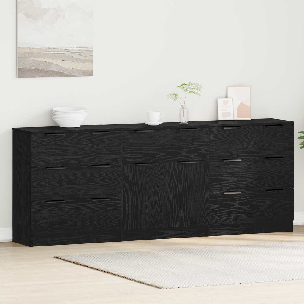 Sideboard 3 pcs Schwarz Eichen-Optik 181 x 30 x 70 cm