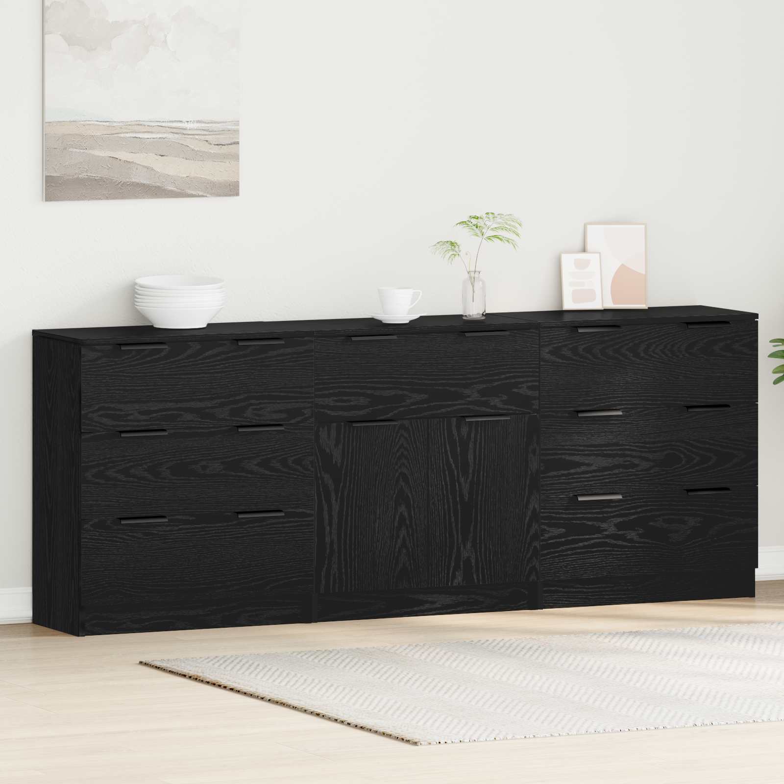 Sideboard 3 pcs Schwarz Eichen-Optik 181 x 30 x 70 cm