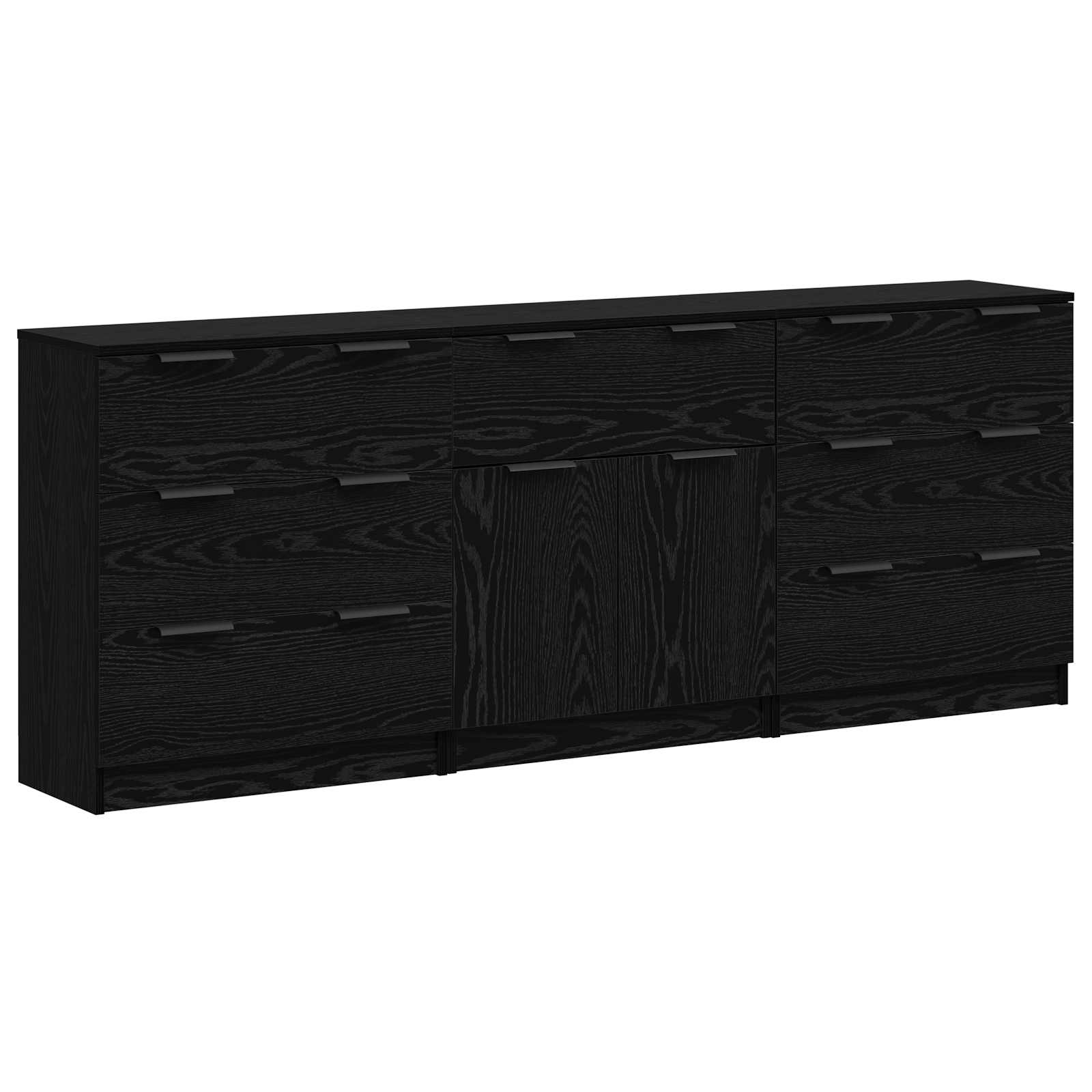 Sideboard 3 pcs Schwarz Eichen-Optik 181 x 30 x 70 cm