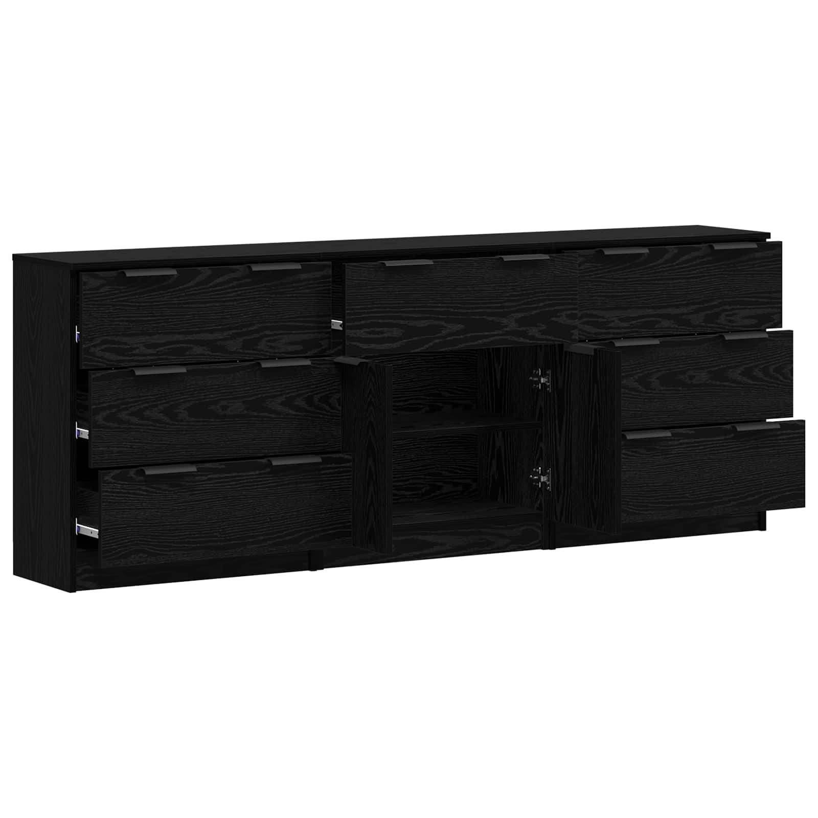 Sideboard 3 pcs Schwarz Eichen-Optik 181 x 30 x 70 cm
