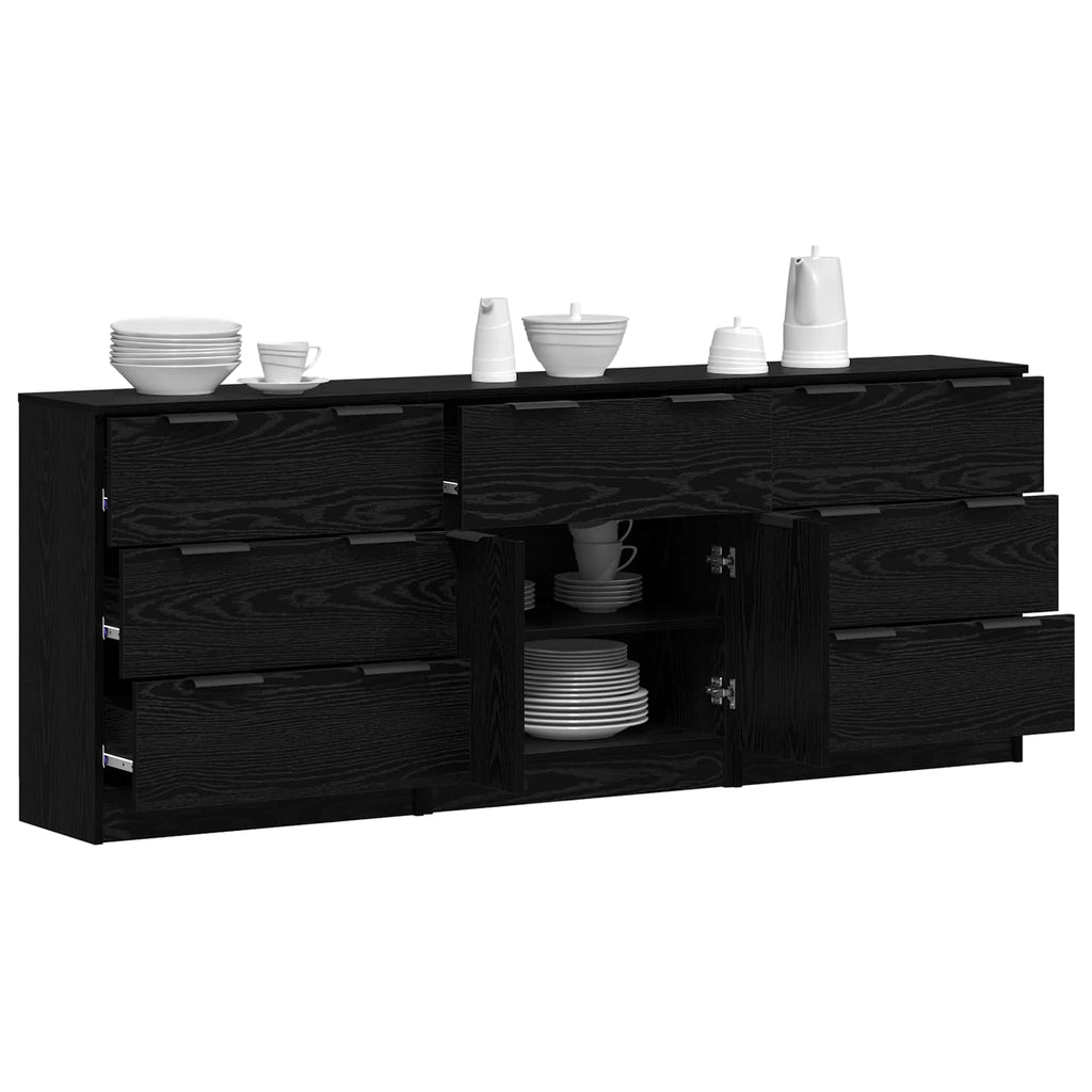 Sideboard 3 pcs Schwarz Eichen-Optik 181 x 30 x 70 cm