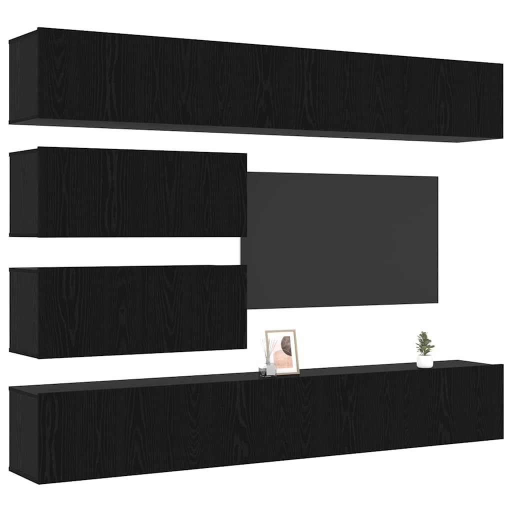 TV-Schrankset 6 pcs Schwarz Eichen-Optik Holzwerkstoff
