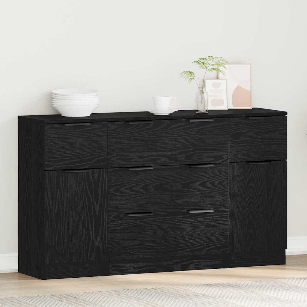 Sideboard 3 pcs Schwarz Eichen-Optik Holzwerkstoff