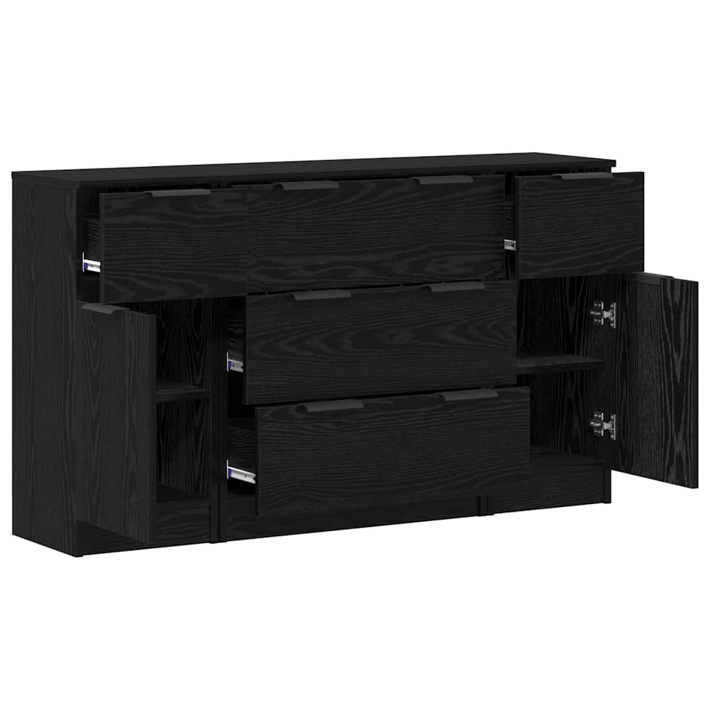 Sideboard 3 pcs Schwarz Eichen-Optik Holzwerkstoff