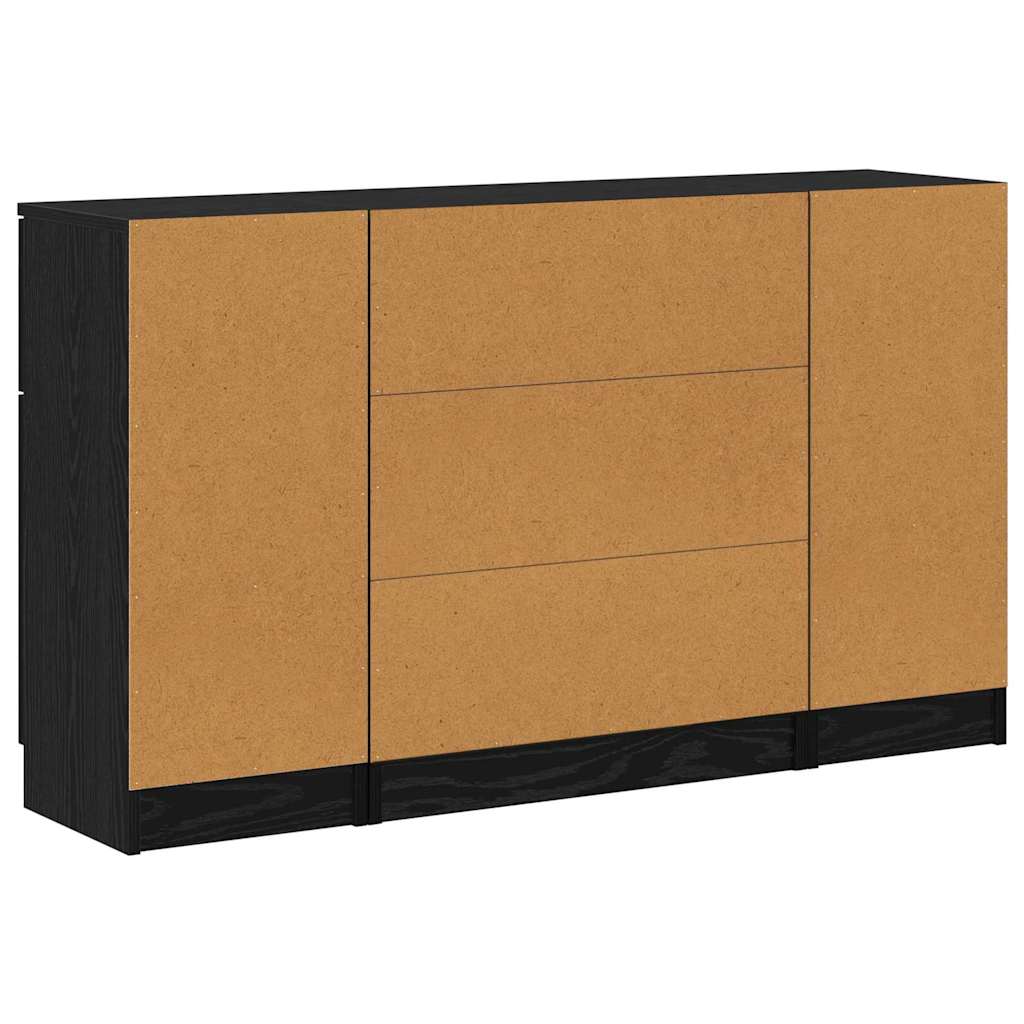 Sideboard 3 pcs Schwarz Eichen-Optik Holzwerkstoff