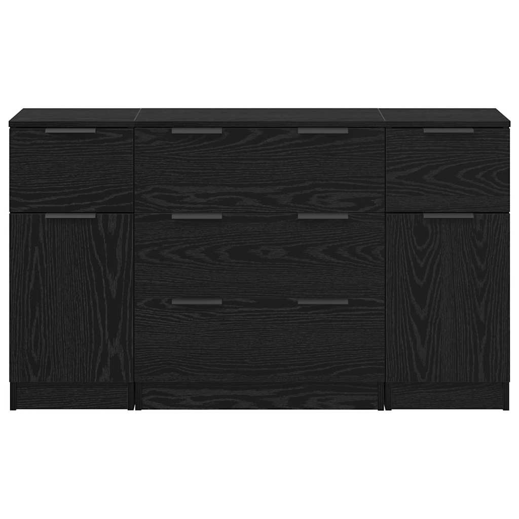 Sideboard 3 pcs Schwarz Eichen-Optik Holzwerkstoff