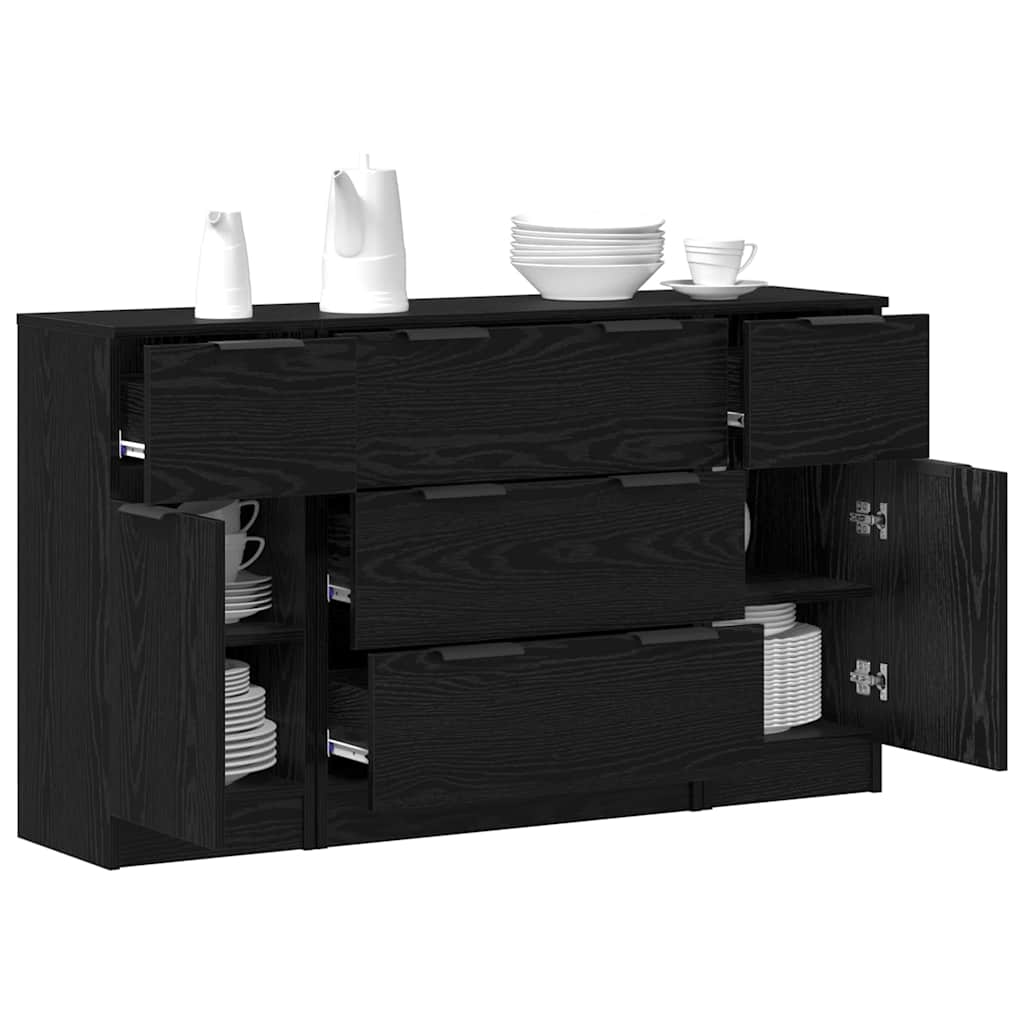 Sideboard 3 pcs Schwarz Eichen-Optik Holzwerkstoff