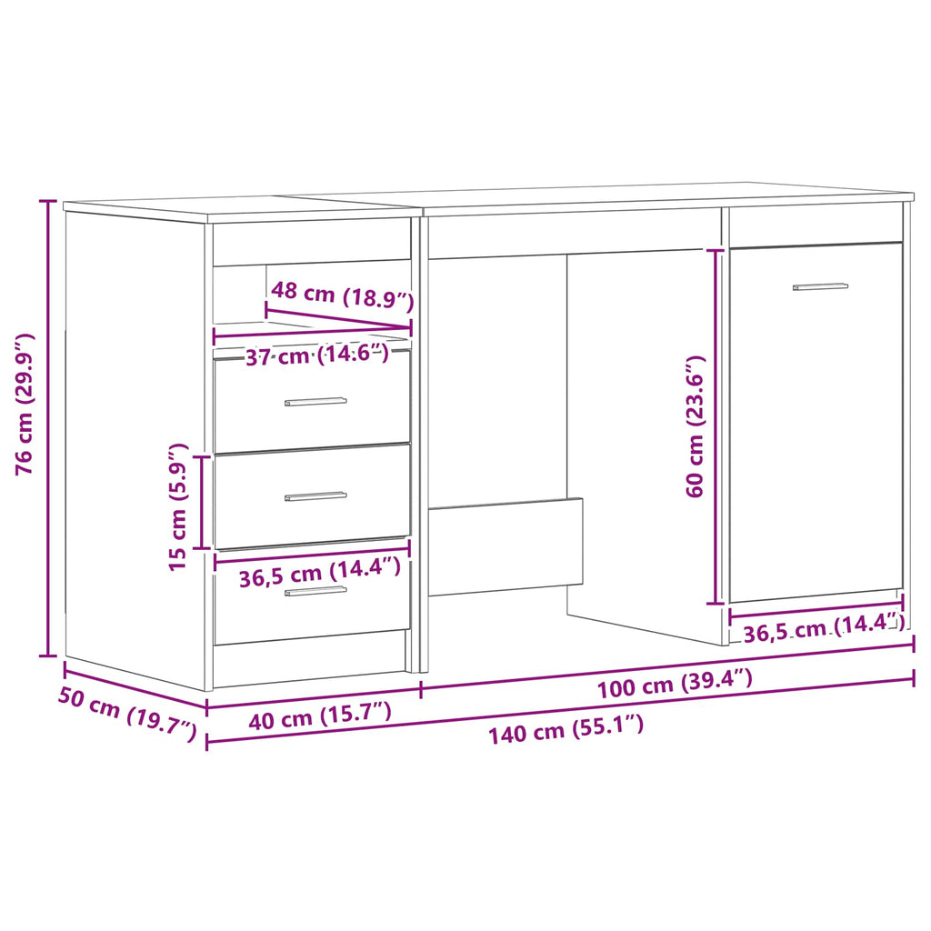 Schreibtisch 2 pcs Schwarz Eichen-Optik 140 x 50 x 76 cm