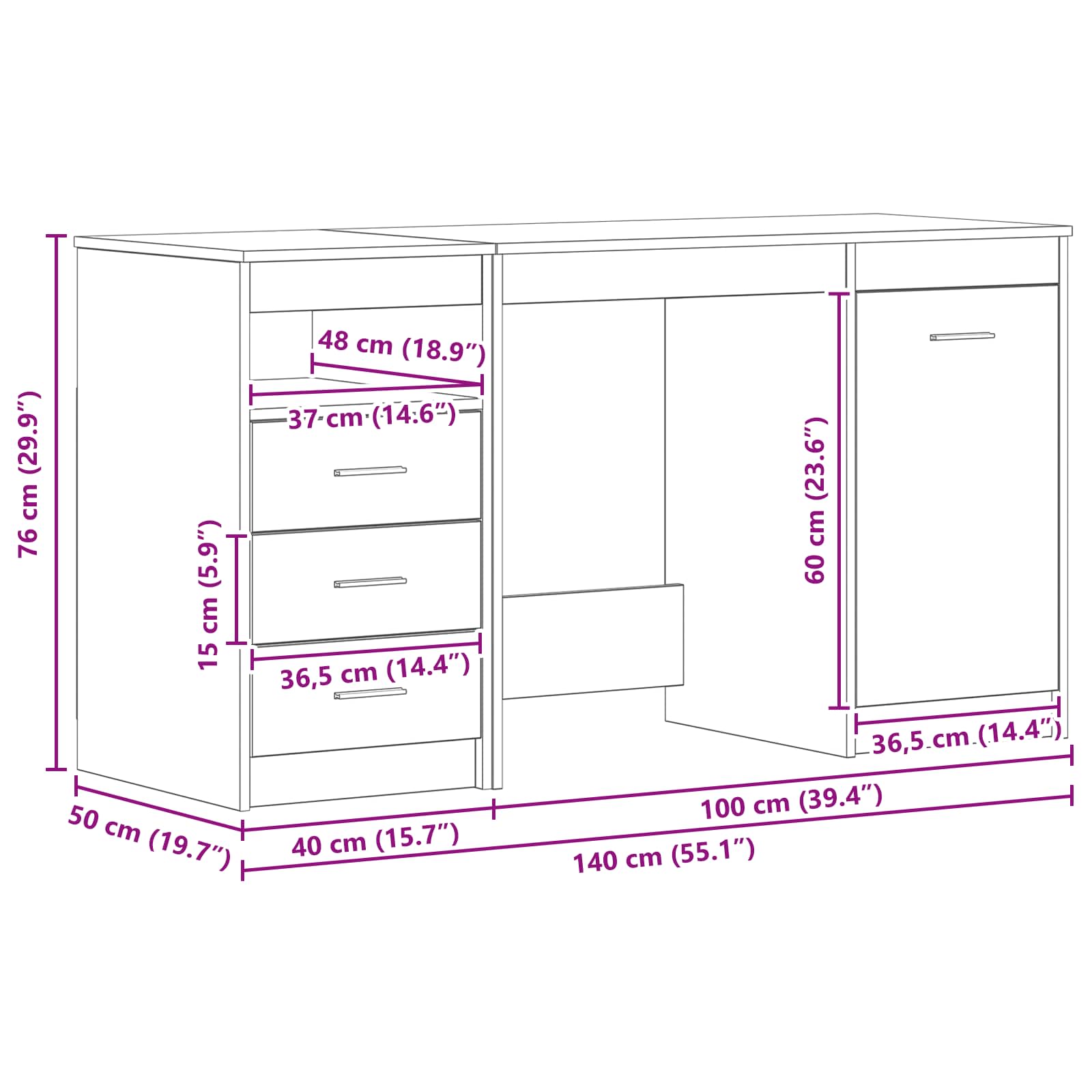 Schreibtisch 2 pcs Schwarz Eichen-Optik 140 x 50 x 76 cm