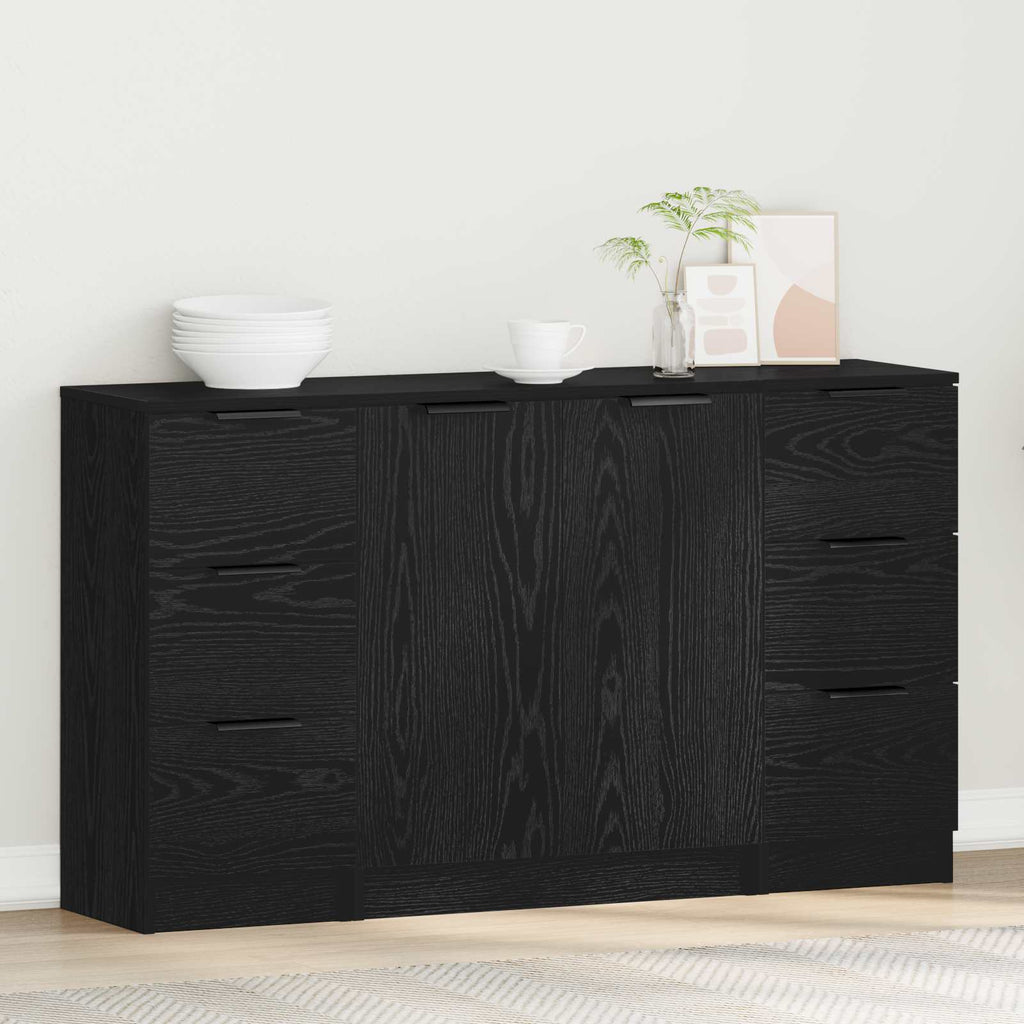 Sideboard 3 pcs Schwarz Eichen-Optik Holzwerkstoff