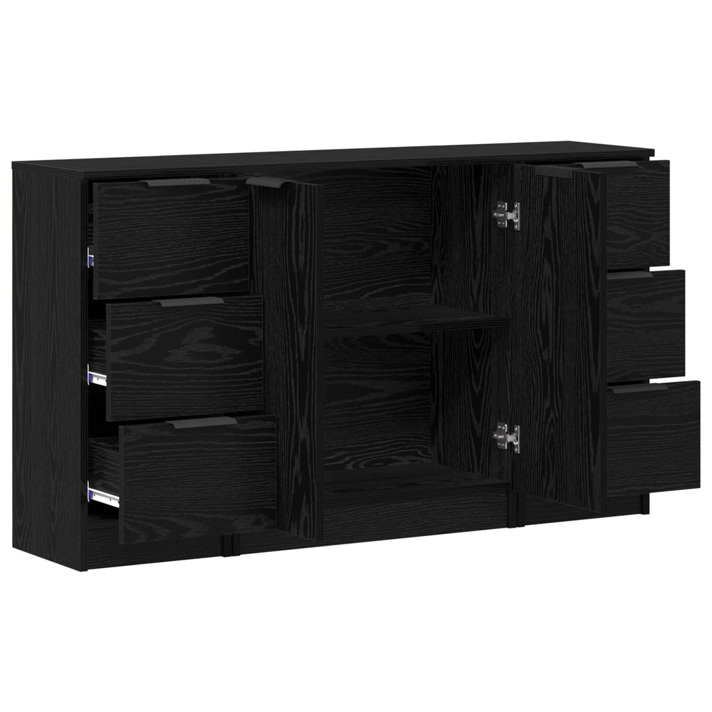 Sideboard 3 pcs Schwarz Eichen-Optik Holzwerkstoff