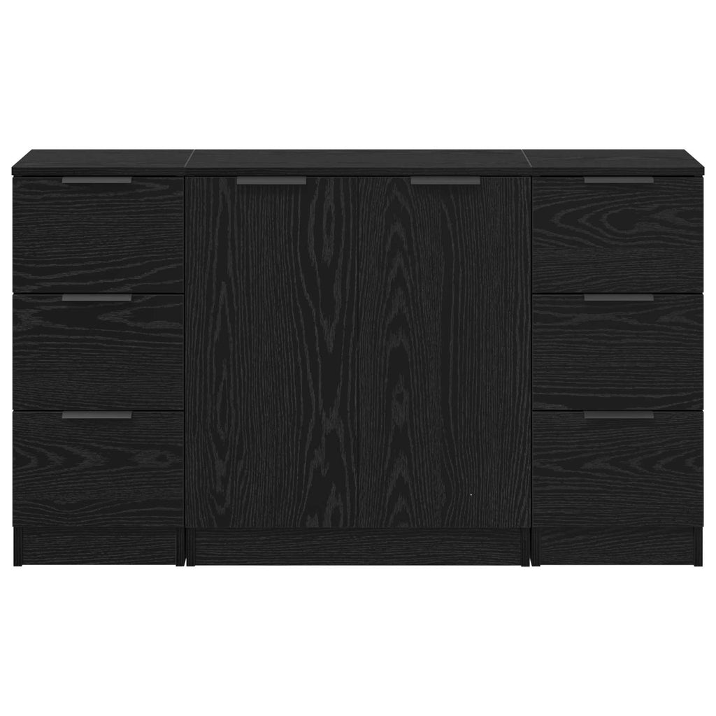 Sideboard 3 pcs Schwarz Eichen-Optik Holzwerkstoff