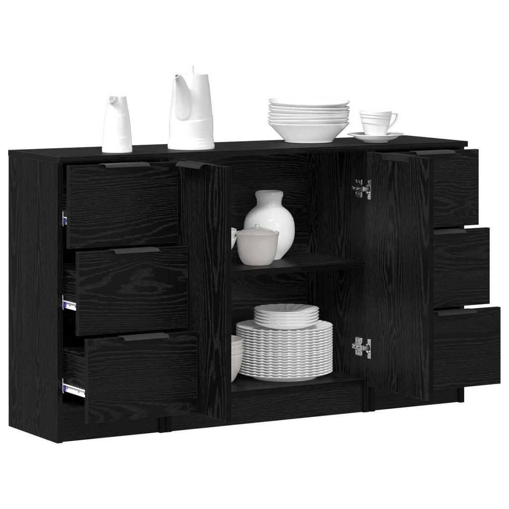 Sideboard 3 pcs Schwarz Eichen-Optik Holzwerkstoff