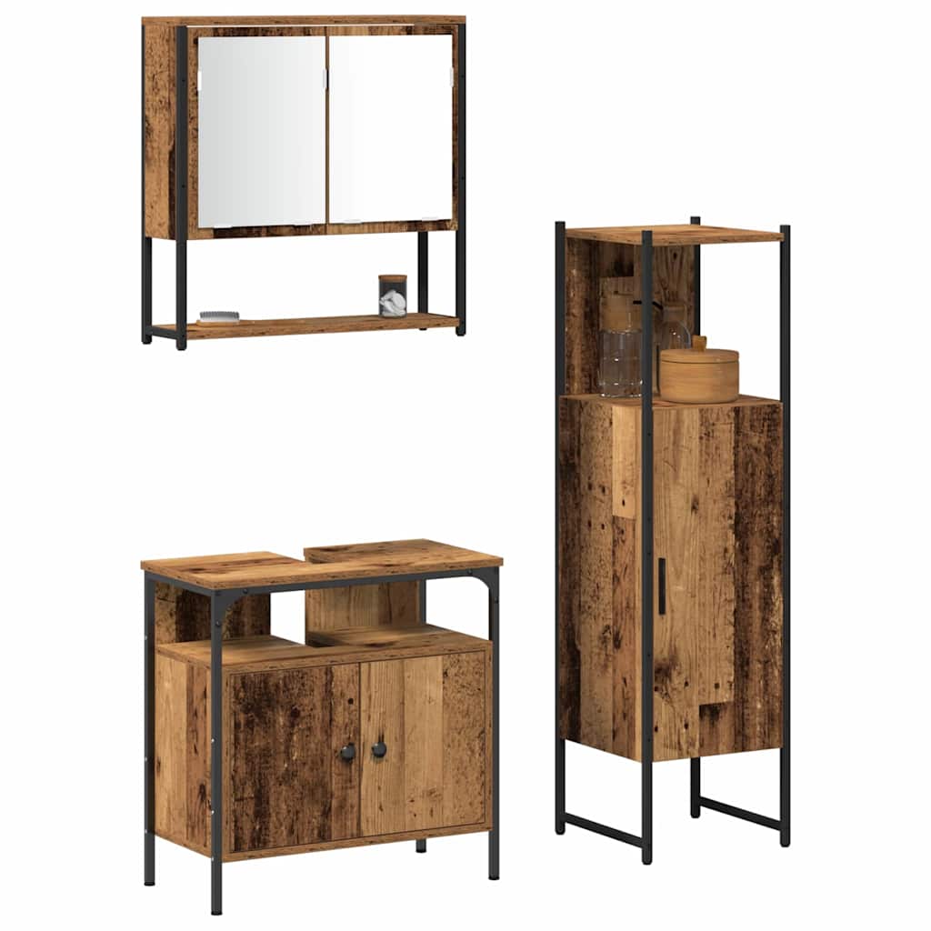 Badezimmermöbel-Set mit Regal mit Tür 3 pcs Braun Holzwerkstoff