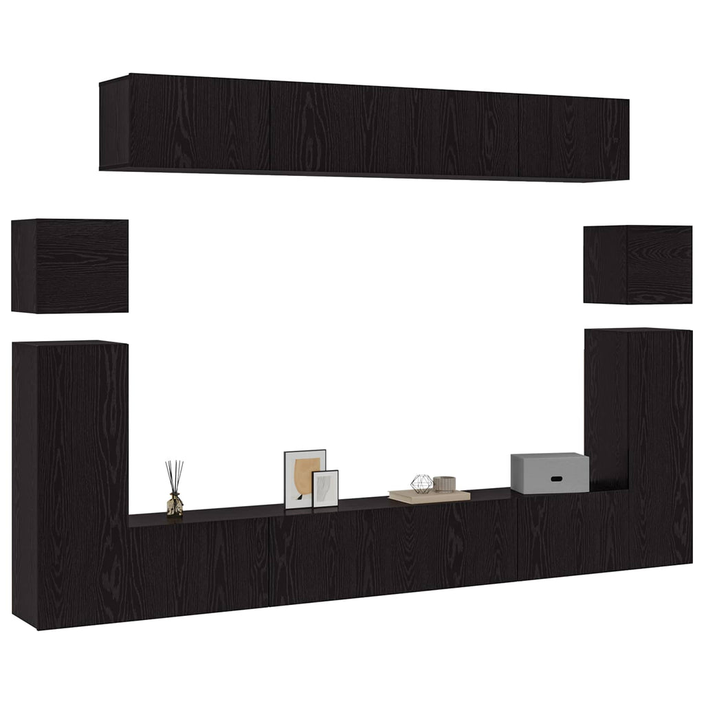 TV-Schrankset 8 pcs Schwarz Eichen-Optik Holzwerkstoff