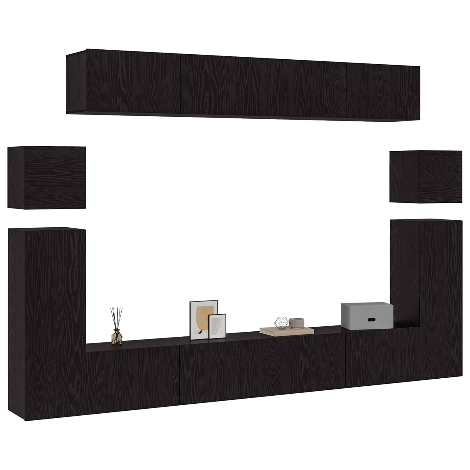 TV-Schrankset 8 pcs Schwarz Eichen-Optik Holzwerkstoff