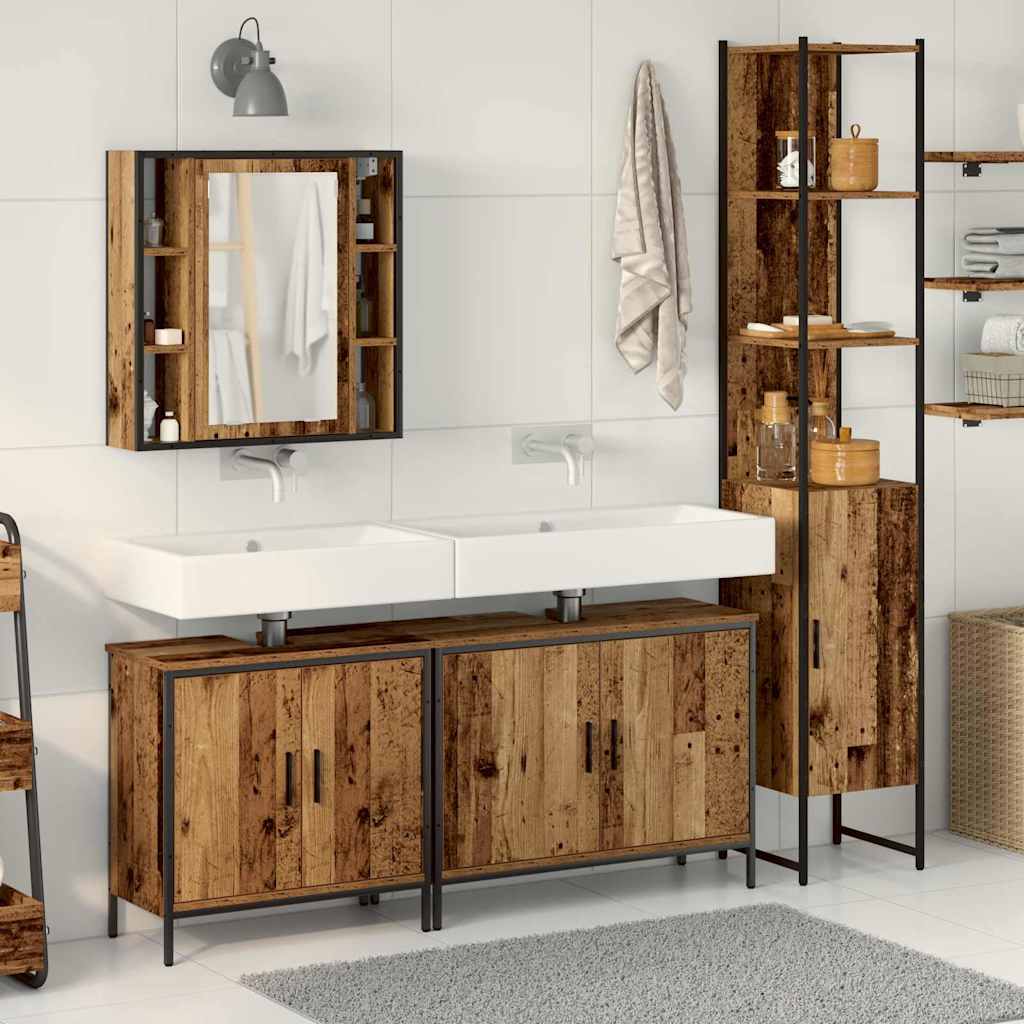 Badezimmermöbel-Set mit Regal mit Tür 4 pcs Braun Holzwerkstoff