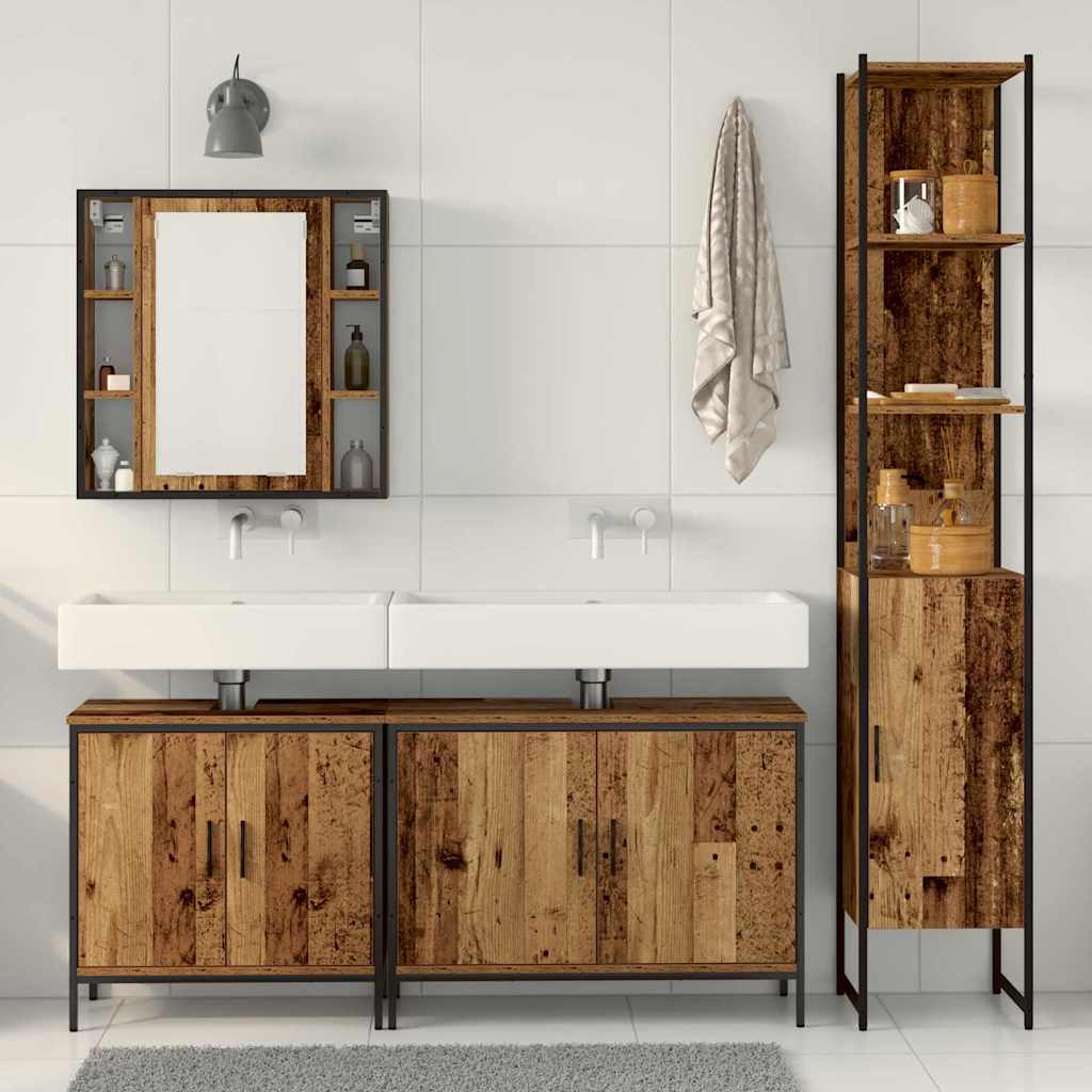 Badezimmermöbel-Set mit Regal mit Tür 4 pcs Braun Holzwerkstoff