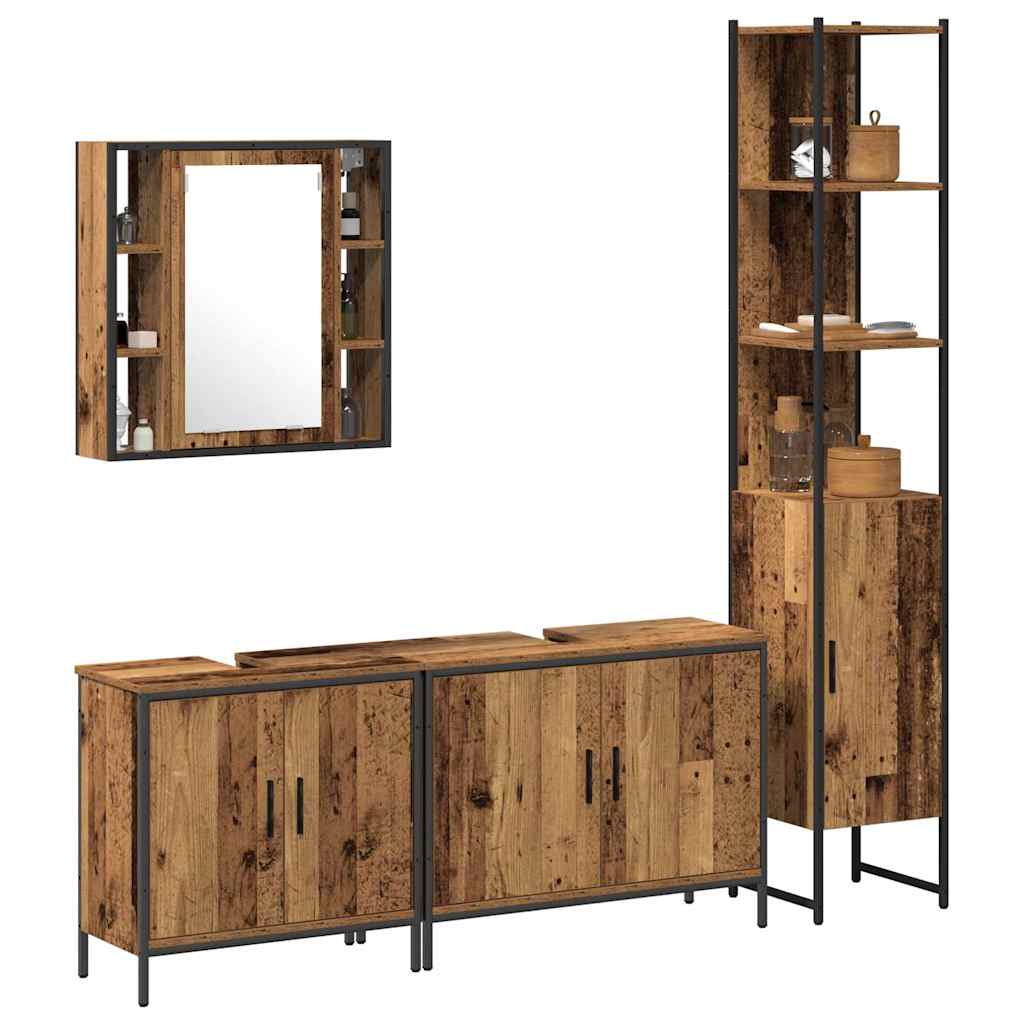 Badezimmermöbel-Set mit Regal mit Tür 4 pcs Braun Holzwerkstoff
