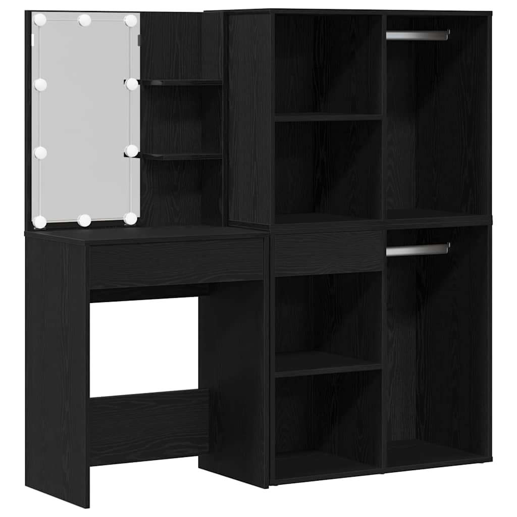 LED Schminktisch Set Schwarz Eichen-Optik 140 x 40 x 140 cm