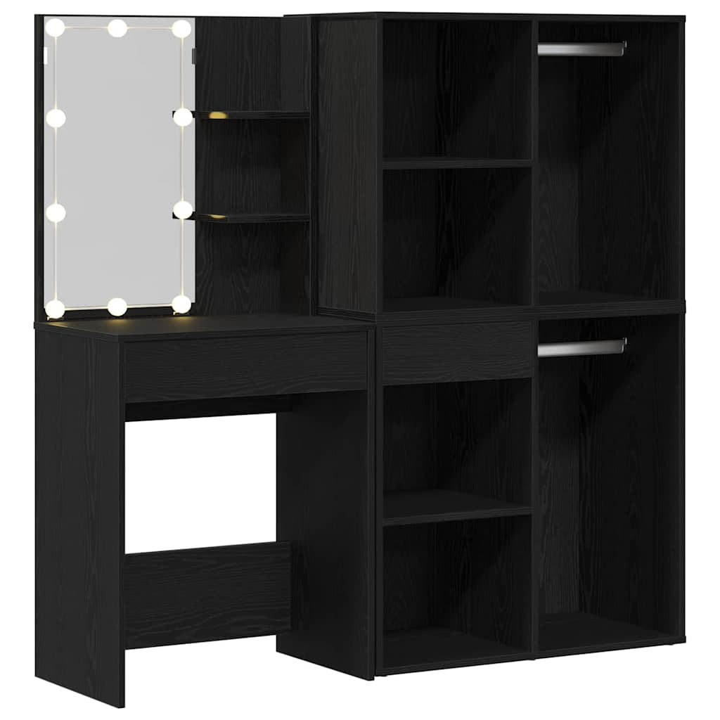 LED Schminktisch Set Schwarz Eichen-Optik 140 x 40 x 140 cm