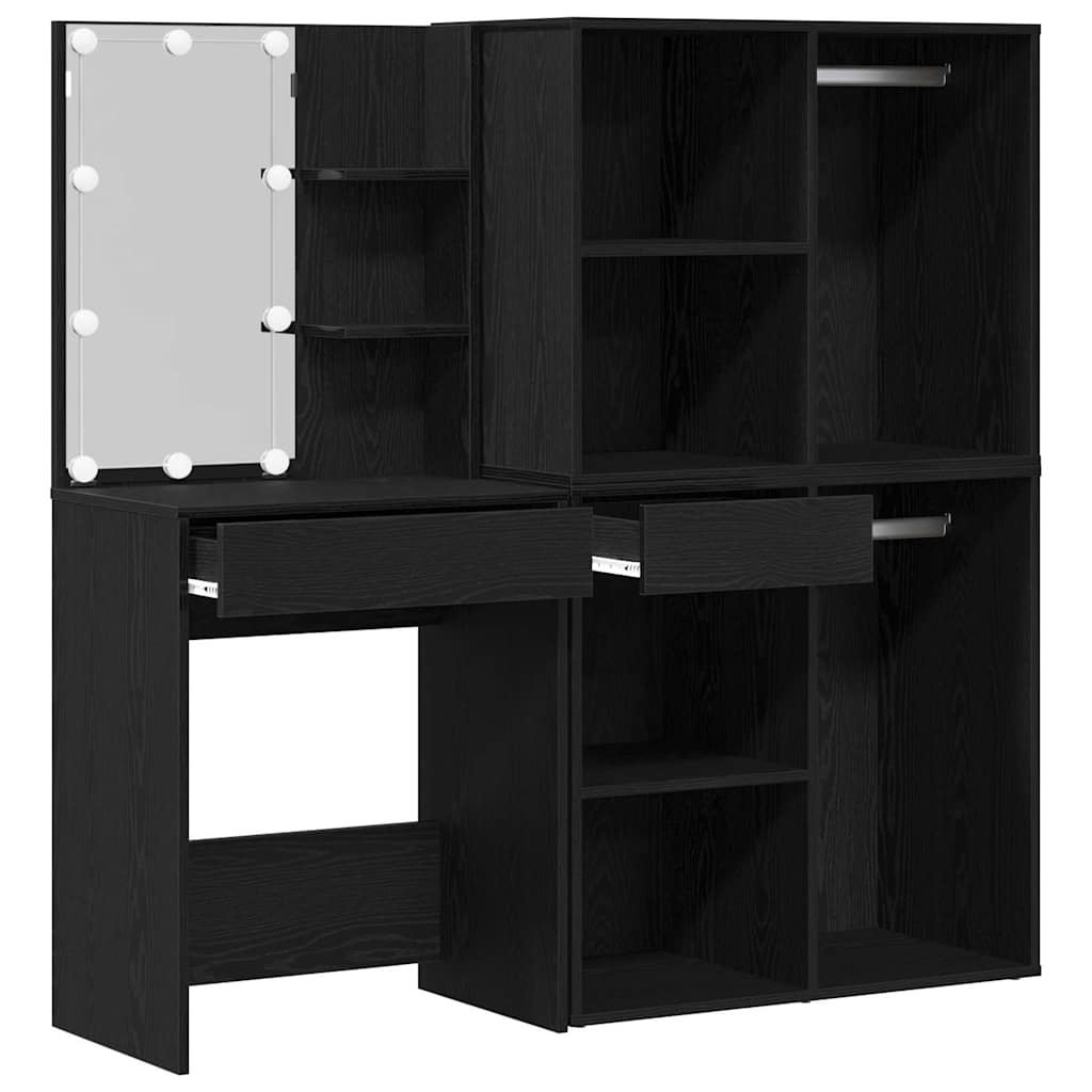LED Schminktisch Set Schwarz Eichen-Optik 140 x 40 x 140 cm
