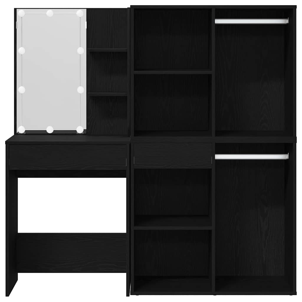 LED Schminktisch Set Schwarz Eichen-Optik 140 x 40 x 140 cm