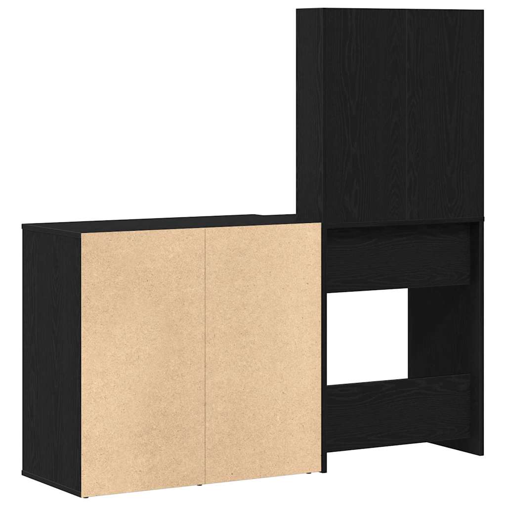 LED Schminktisch Set Schwarz Eichen-Optik 140 x 40 x 140 cm