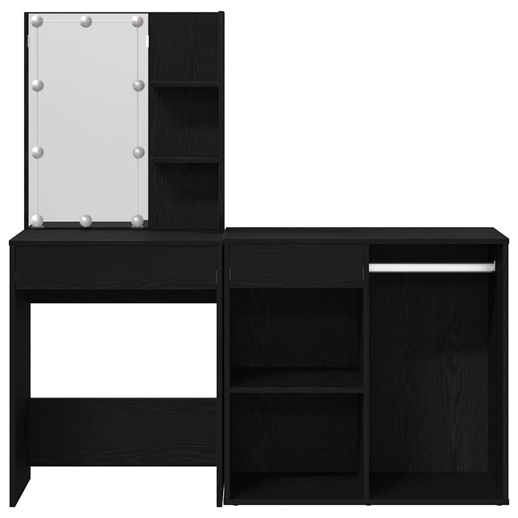 LED Schminktisch Set Schwarz Eichen-Optik 140 x 40 x 140 cm