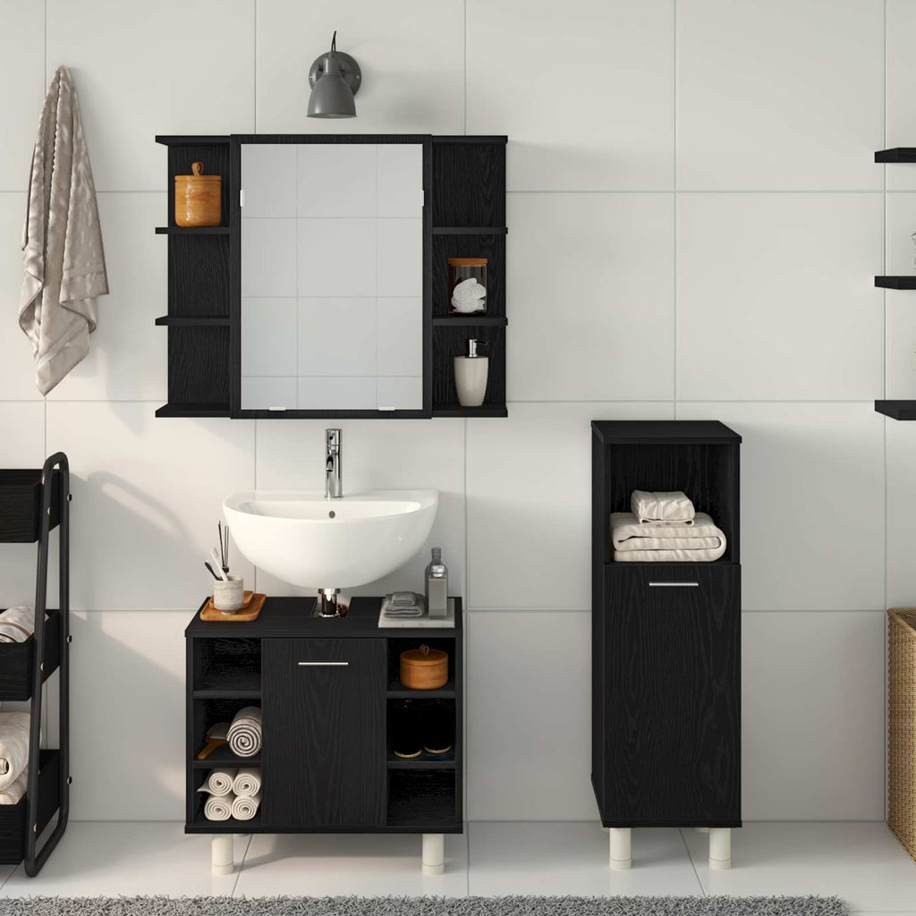 Badezimmermöbel-Set mit Regal 3 pcs Schwarz 30 x 30 x 99,5 cm