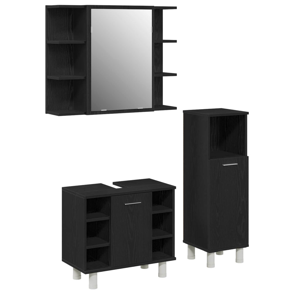 Badezimmermöbel-Set mit Regal 3 pcs Schwarz 30 x 30 x 99,5 cm