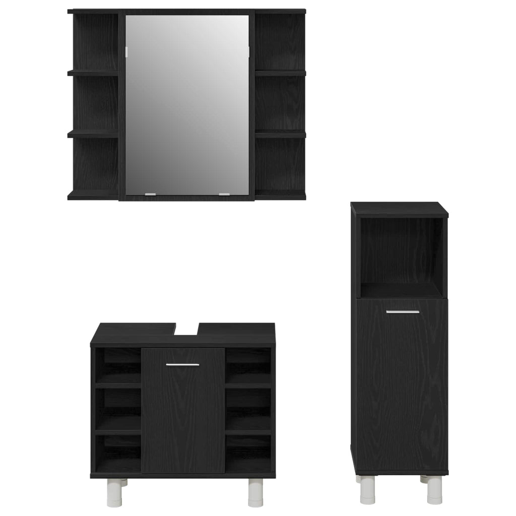 Badezimmermöbel-Set mit Regal 3 pcs Schwarz 30 x 30 x 99,5 cm