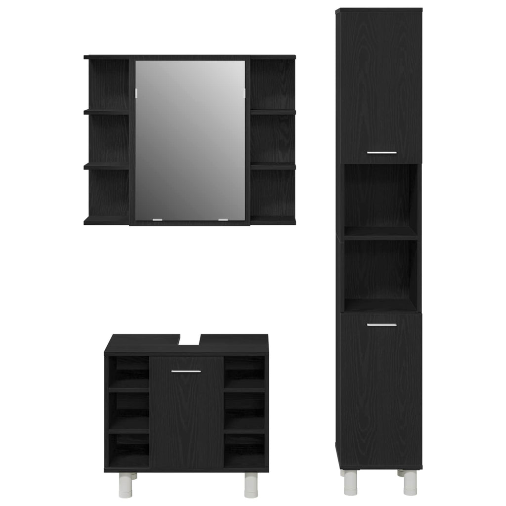Badezimmermöbel-Set mit Regal 3 pcs Schwarz 30 x 30 x 179,5 cm