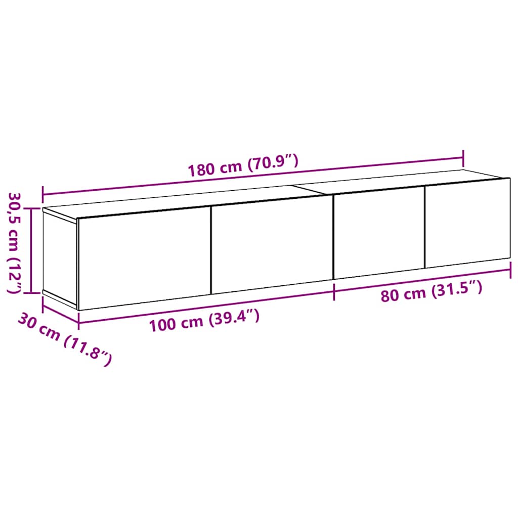 TV-Schrankset 2 pcs Schwarz Eichen-Optik Holzwerkstoff