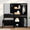 Schminktischset mit LED mit Regal 4 pcs Schwarz Eichen-Optik