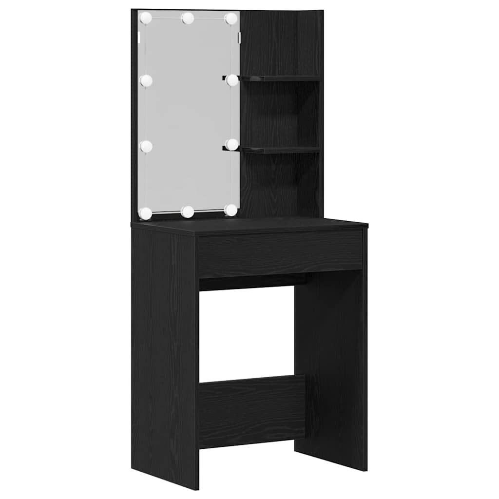 Schminktischset mit LED mit Regal 4 pcs Schwarz Eichen-Optik