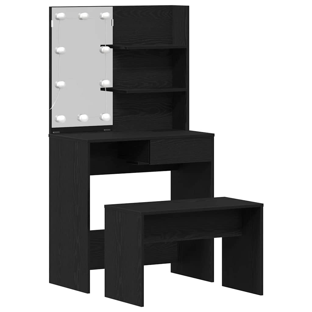 LED Schminktisch Set 2 pcs Schwarz Eichen-Optik Holzwerkstoff