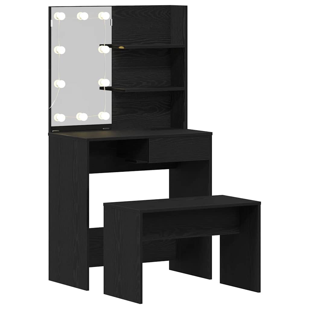LED Schminktisch Set 2 pcs Schwarz Eichen-Optik Holzwerkstoff