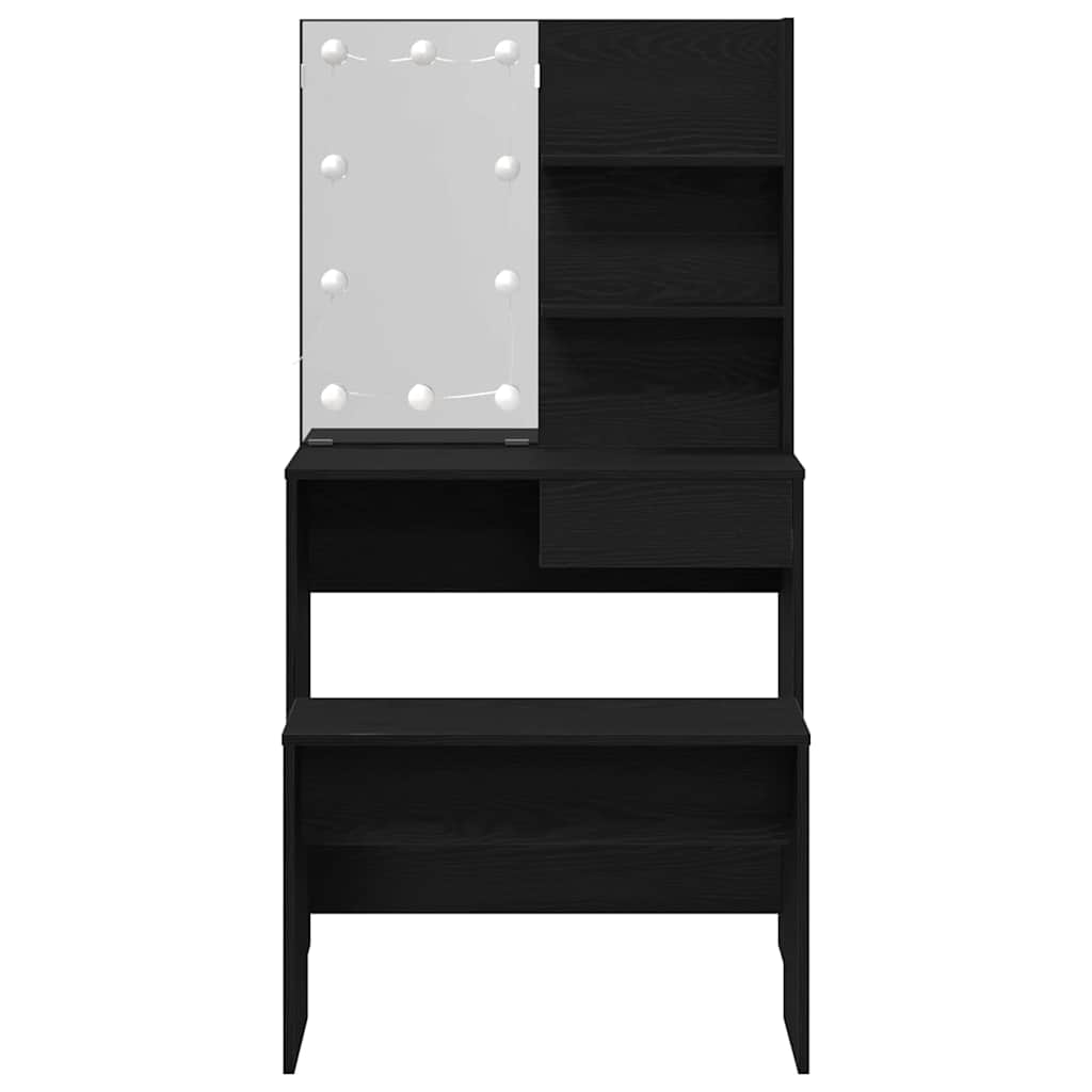 LED Schminktisch Set 2 pcs Schwarz Eichen-Optik Holzwerkstoff