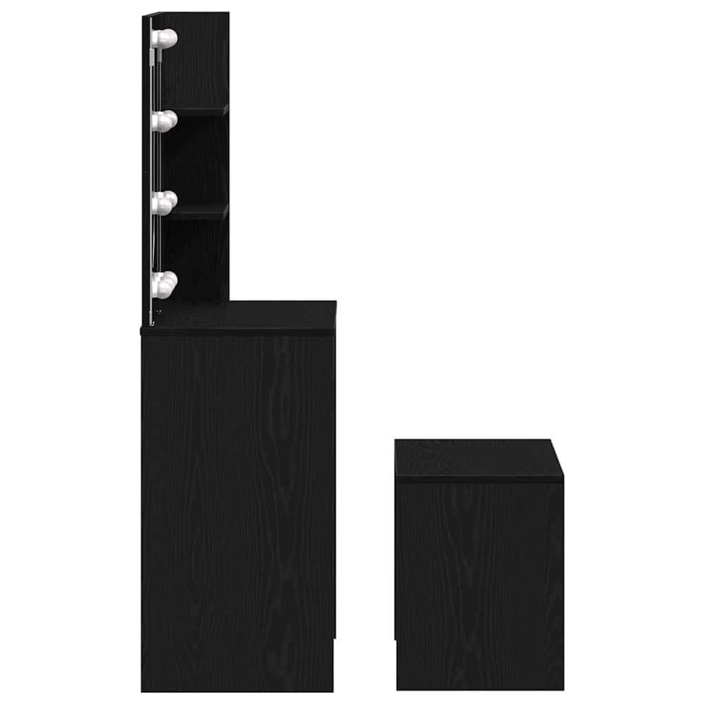 LED Schminktisch Set 2 pcs Schwarz Eichen-Optik Holzwerkstoff