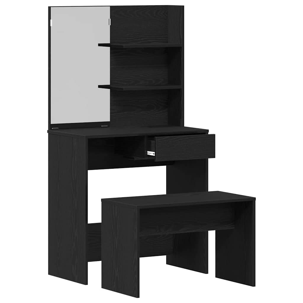 Schminktisch-Set 2 pcs Schwarz Eichen-Optik Holzwerkstoff