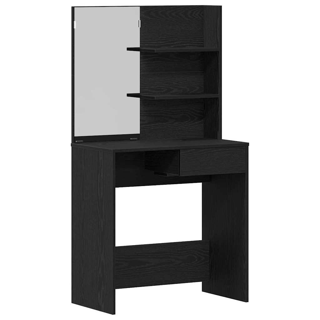 Schminktisch-Set 2 pcs Schwarz Eichen-Optik Holzwerkstoff
