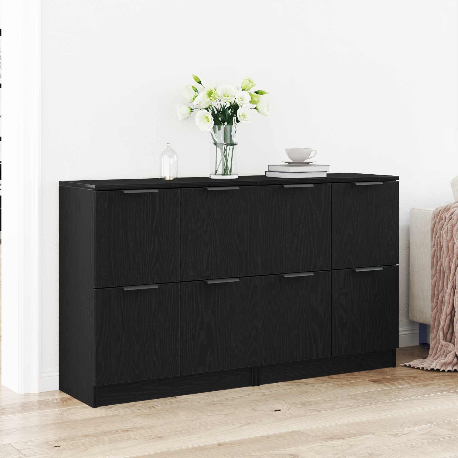 Sideboard 2 pcs Schwarz Eichen-Optik 60 x 30 x 70 cm