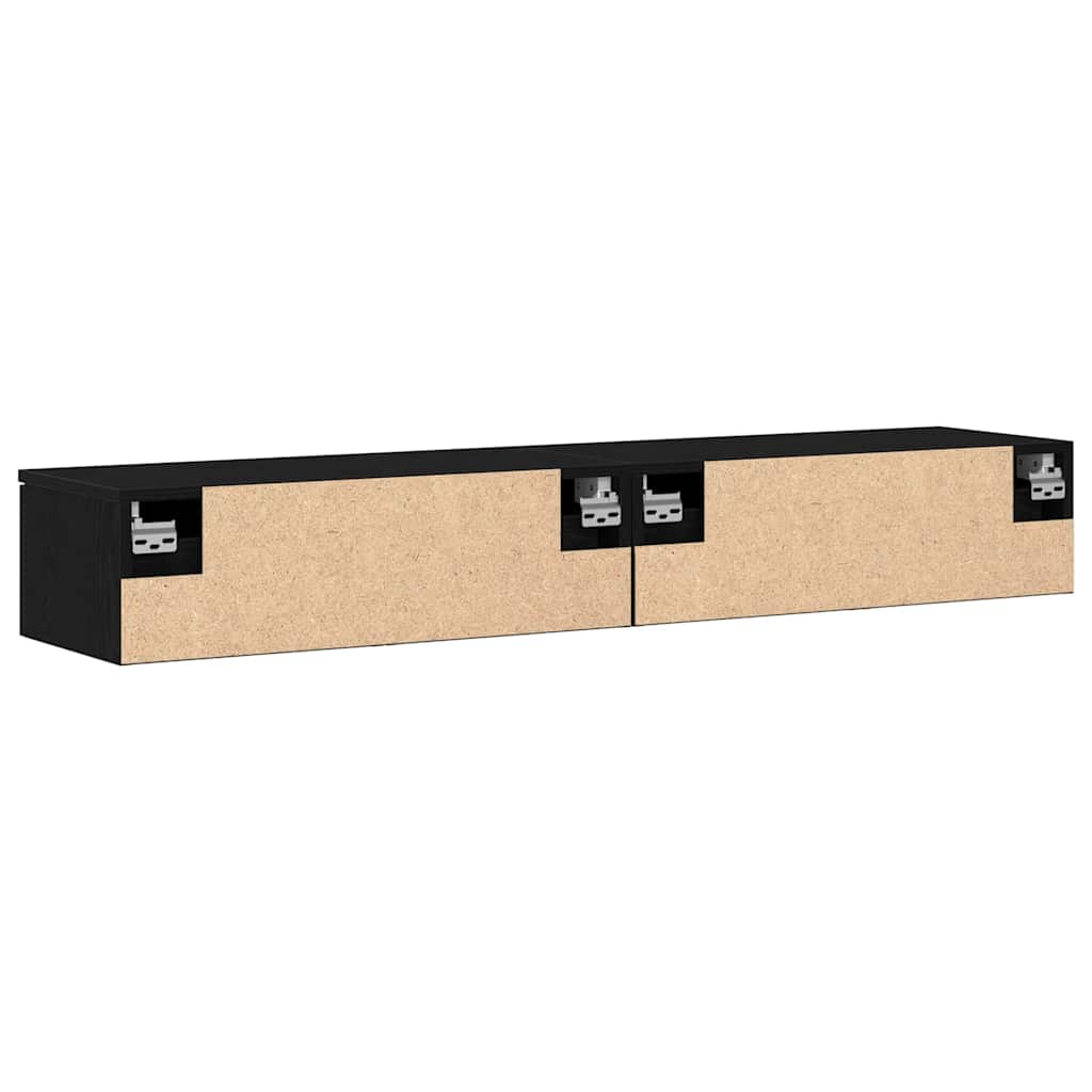 Wandmontierter Schrank 2 pcs Schwarz Eichen-Optik Holzwerkstoff